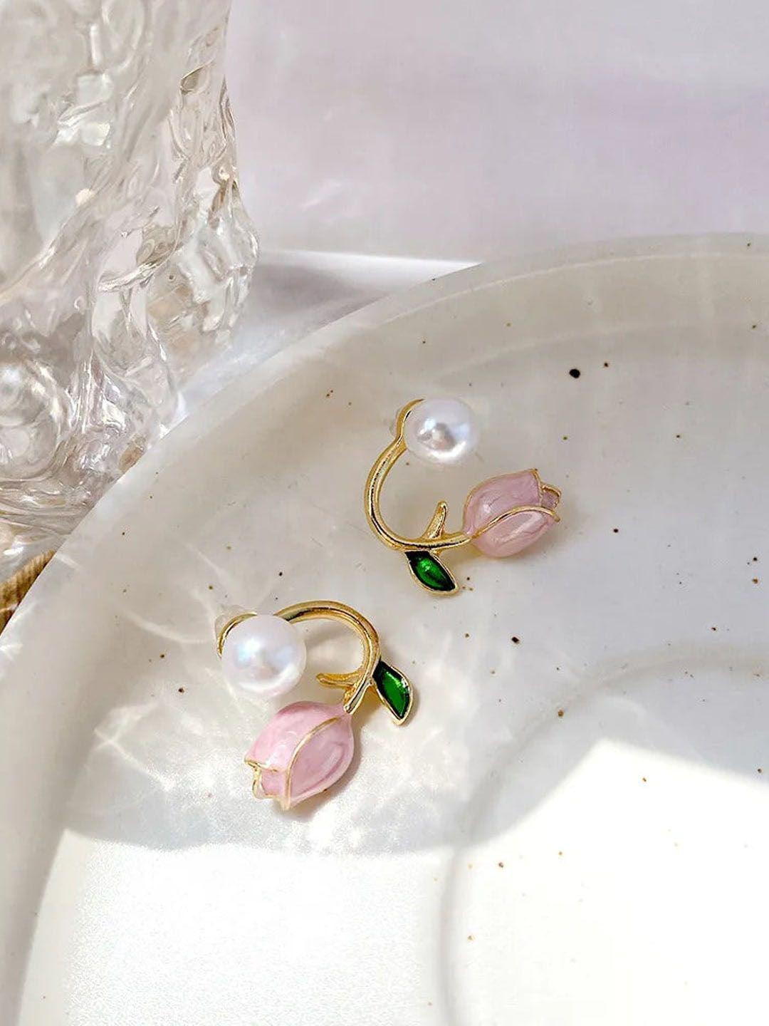 Buy DressBerry Stainless Steel Gold Plated Beaded Floral Studs -  - Accessories for Women