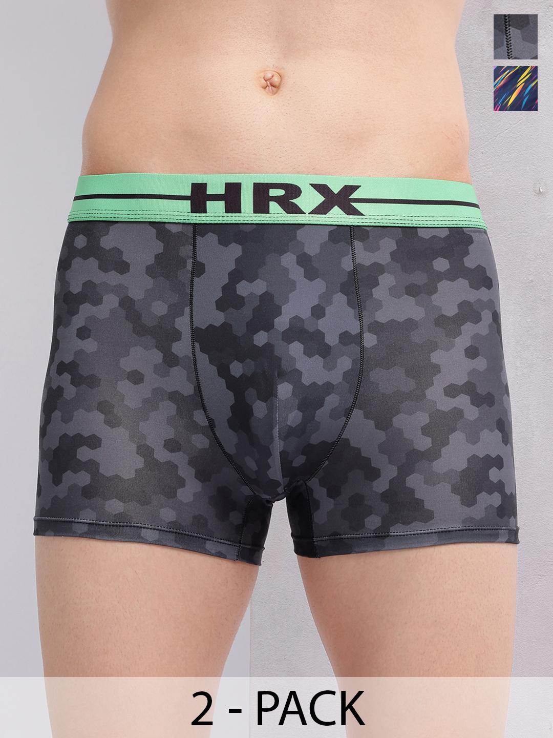 Buy HRX By Hrithik Roshan Pack Of 2 Short Trunks RE HTO PV Print 107 110 S Mahendi/Blue - - Apparel for Men