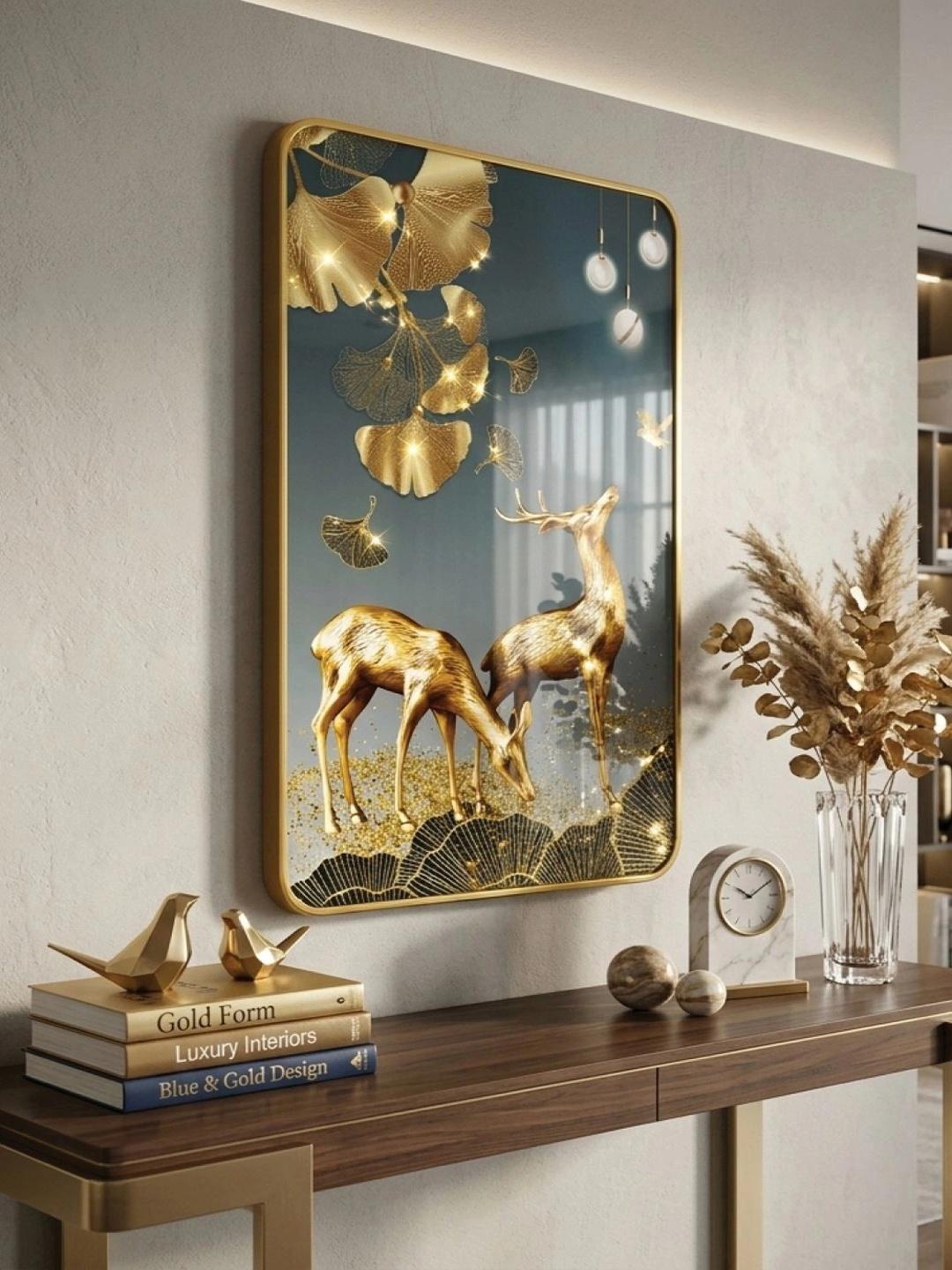 Buy RANDOM Gold Toned MDF Sparkle Laminated Single Rectangular Non Powered Wall Art   12x18 Inch -  - Home for Unisex
