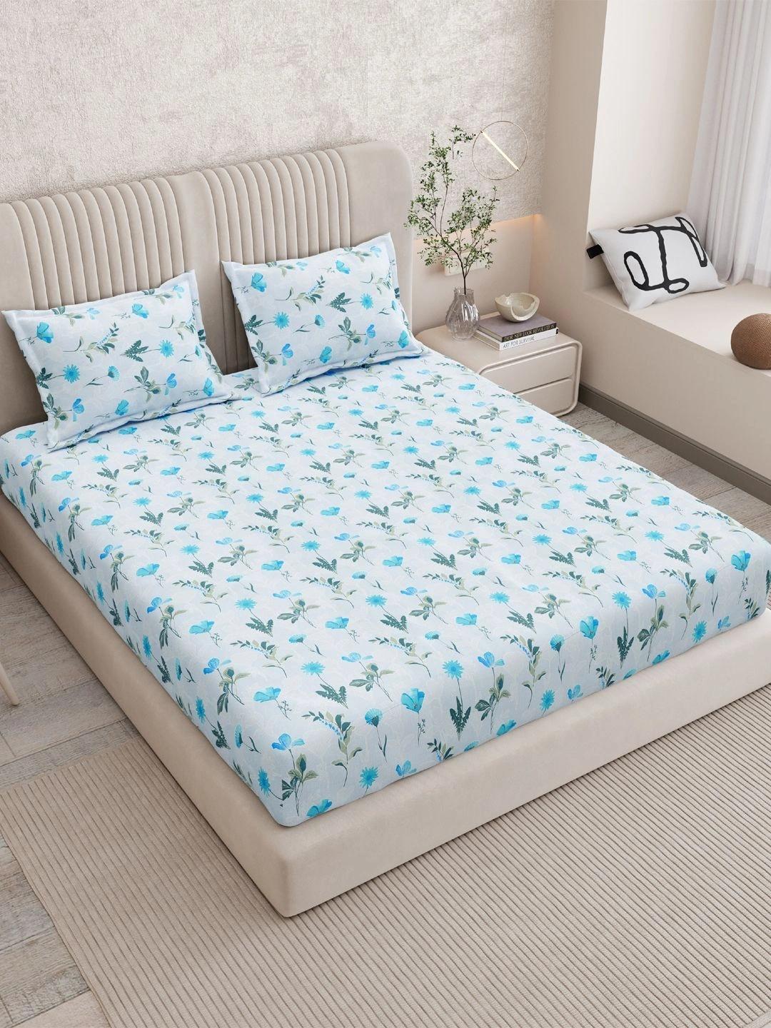 Buy Myntra Elegant Homes White Pure Cotton 210 TC Floral King Bedsheet With 2 Pillow Covers 2.74 M X 2.74 M - - Home for Unisex