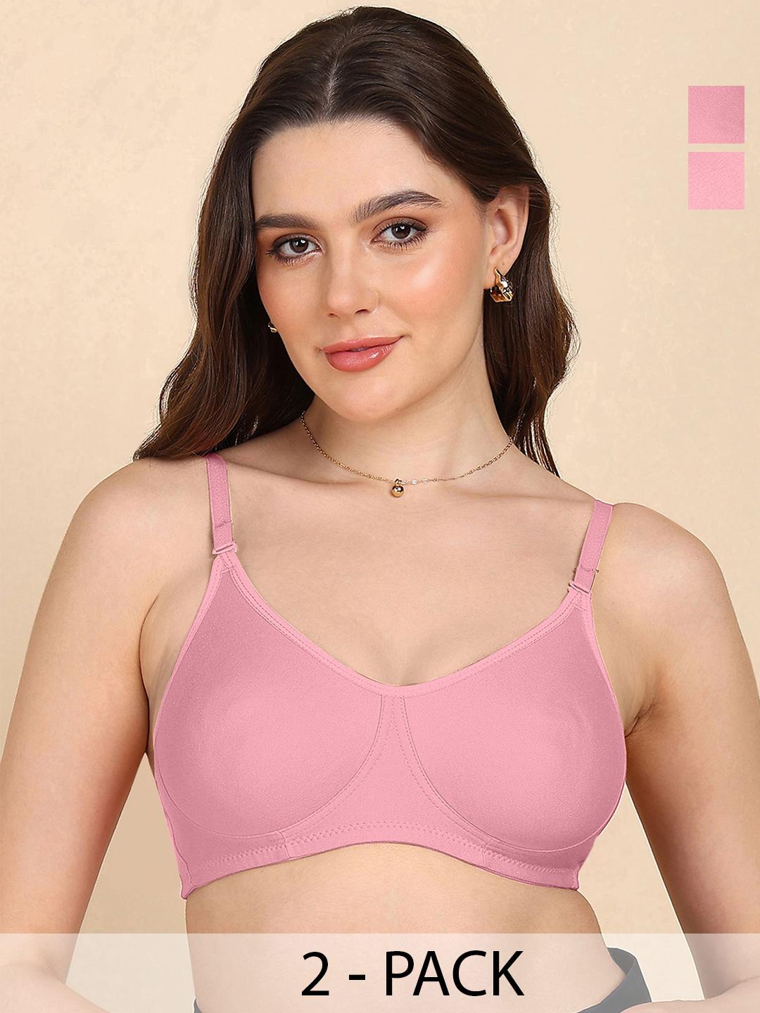 Buy DressBerry Pack Of 2 Medium Coverage Non Padded Seamless Cotton T Shirt Bra - - Apparel for Women