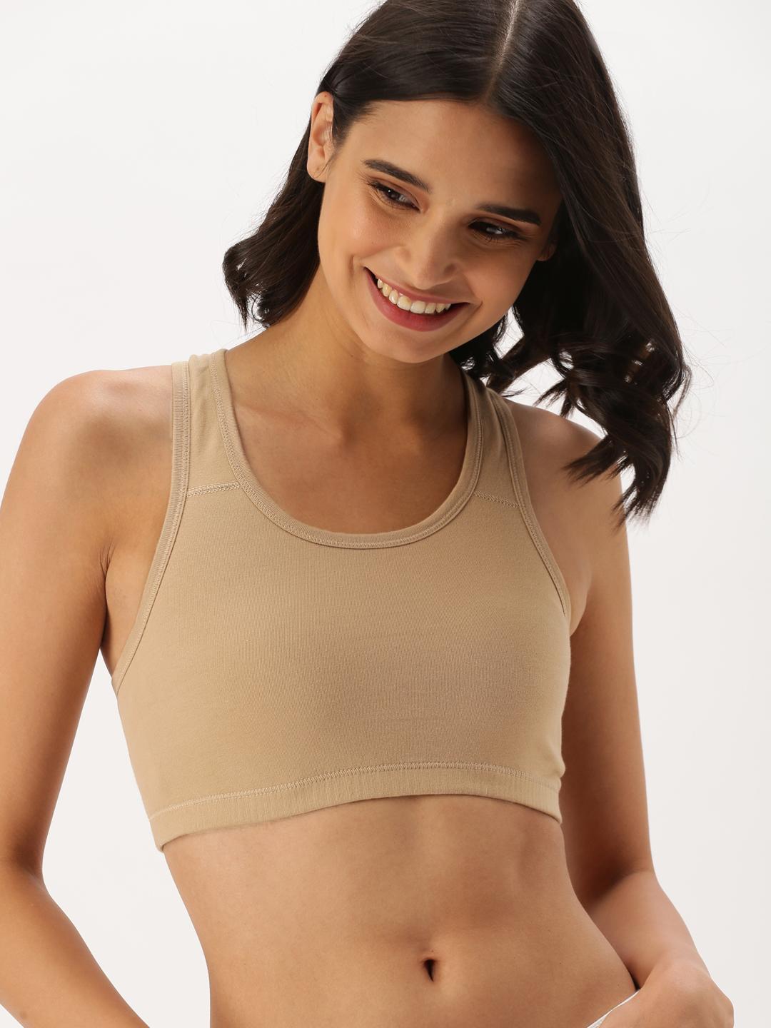 Buy DressBerry Beige Solid Non Wired Non Padded Sports Bra - - Apparel for Women