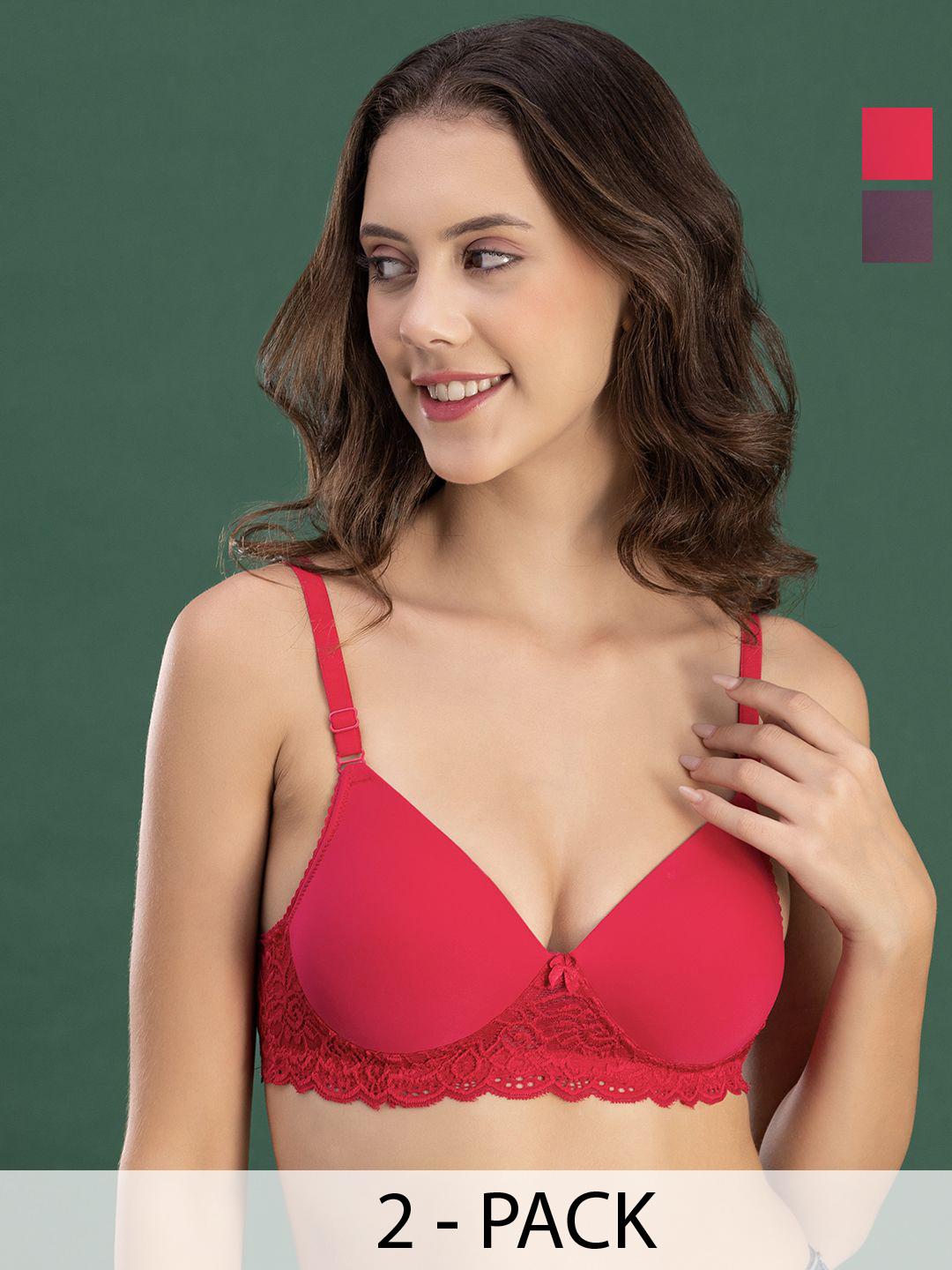 Buy DressBerry Women Pack Of 2 Medium Coverage Lightly Padded Lace Bra - - Apparel for Women