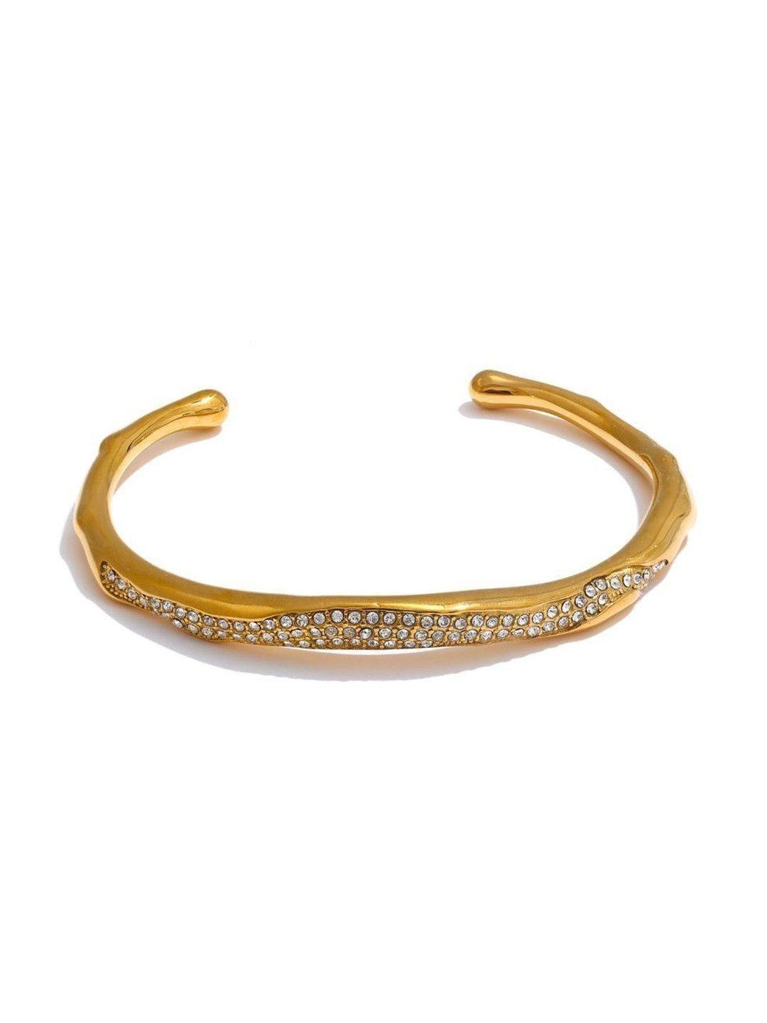 Buy DIVING SWAN Women 18K Thick Gold Plated Aahana Textured Cuff With Crystals Cuff Bracelet - - Accessories for Women