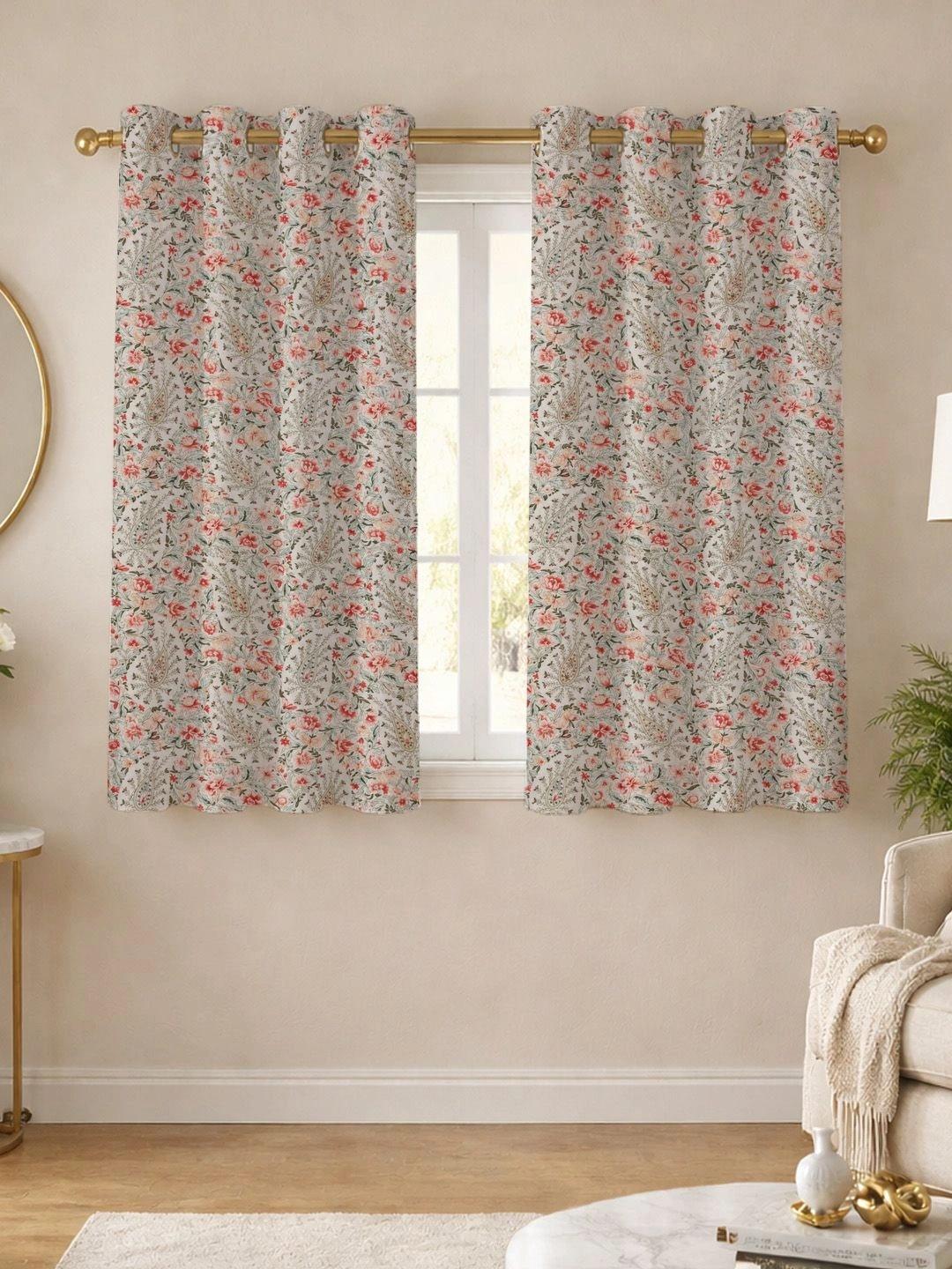 Buy ANA White & Blue Set Of 2 Floral Room Darkening Window -  - Home for Unisex
