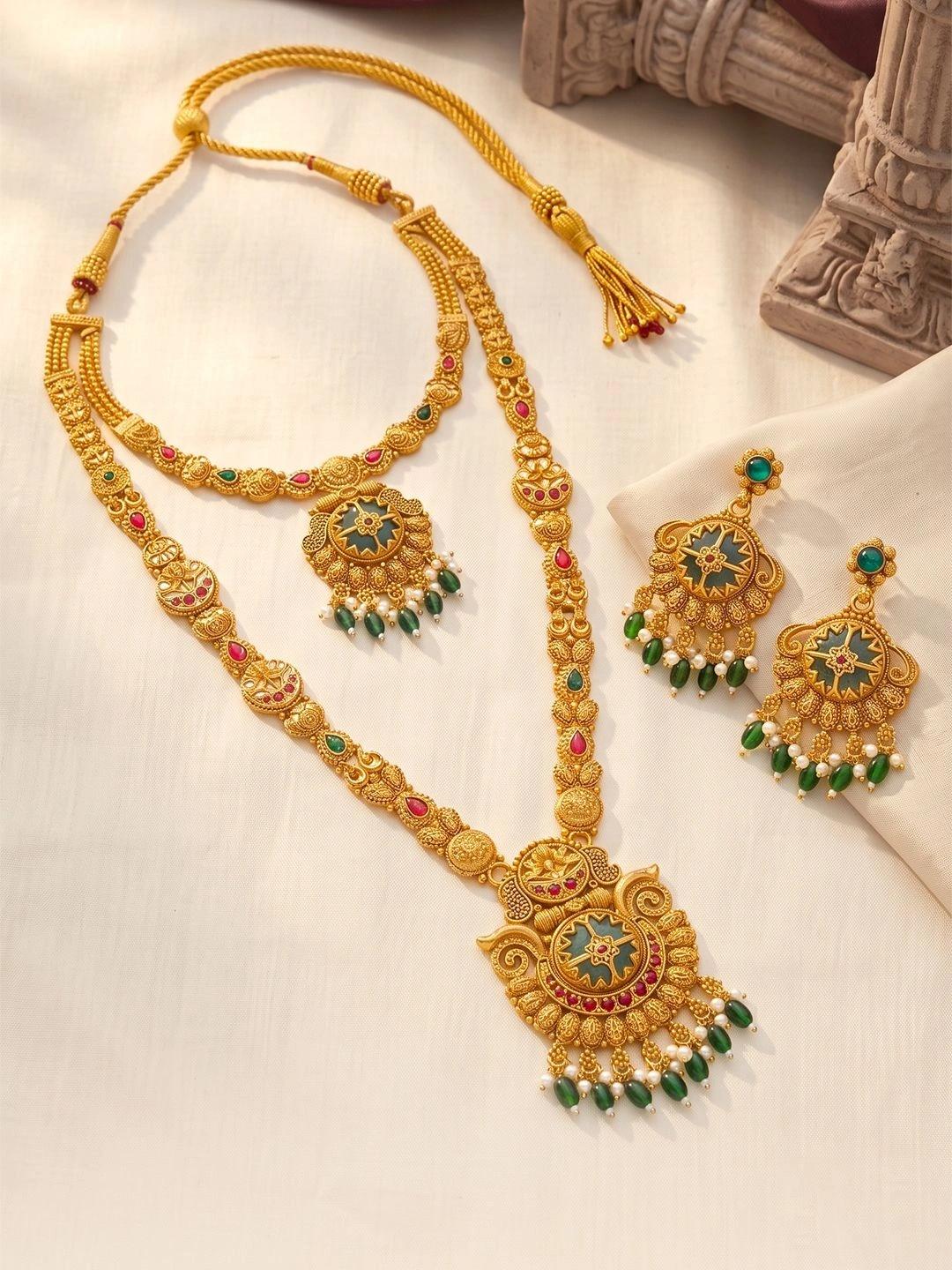 Buy Peora Gold Plated Antique Crystals Necklace And Earrings -  - Accessories for Women