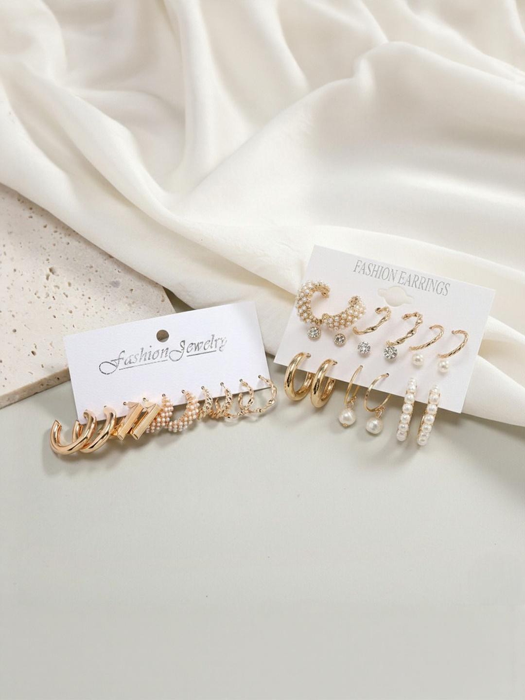 Buy DressBerry Set Of 14 Gold Plated Circular Shaped Hoop Earrings - - Accessories for Women