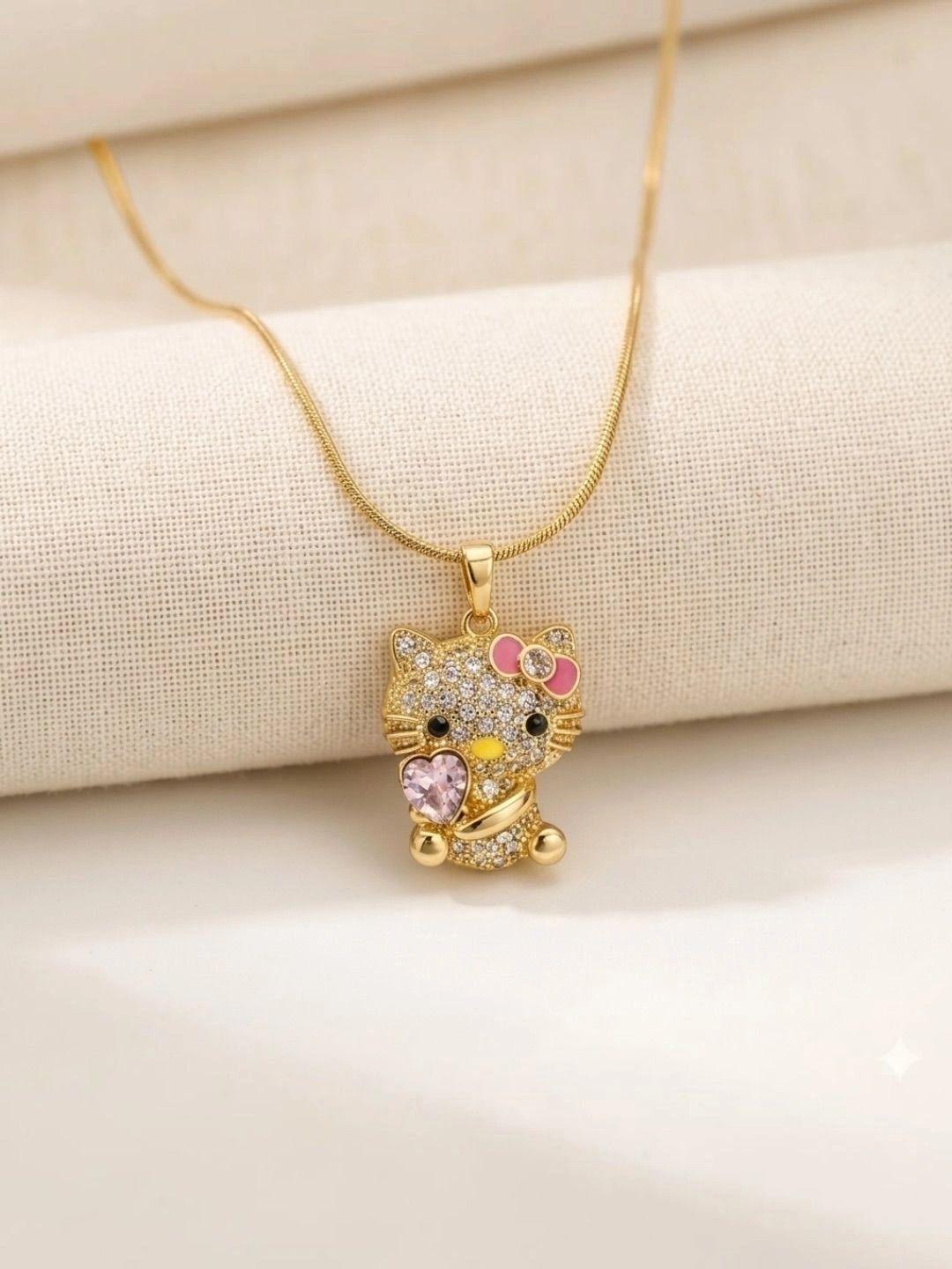 Buy JYARSH Women Stainless Steel Gold Plated Anti Tarnish Mini CZ Dora Kitty Necklace - - Accessories for Women