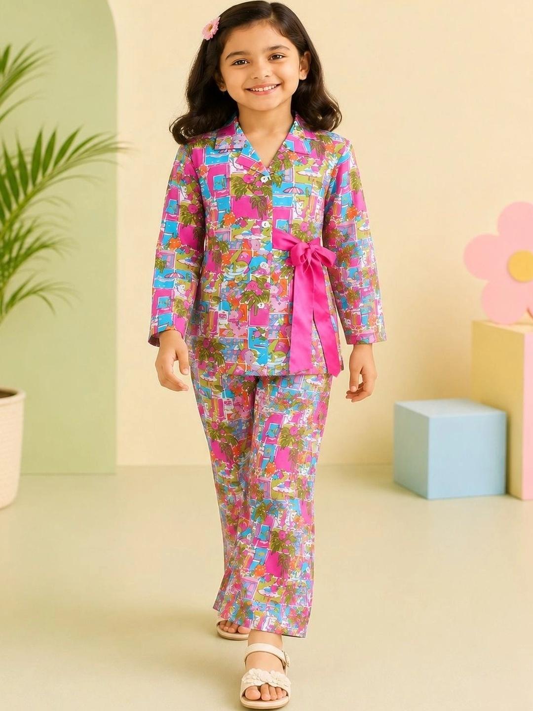 Buy Rangi Saga Tropical Cotton Printed Shirt With Trousers -  - Apparel for Girls