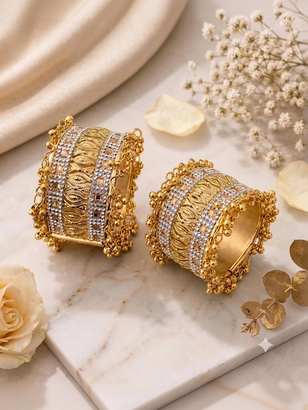 Buy Sangria Set Of 2 Gold Plated Stone Studded & Beaded Bangles - - Accessories for Women