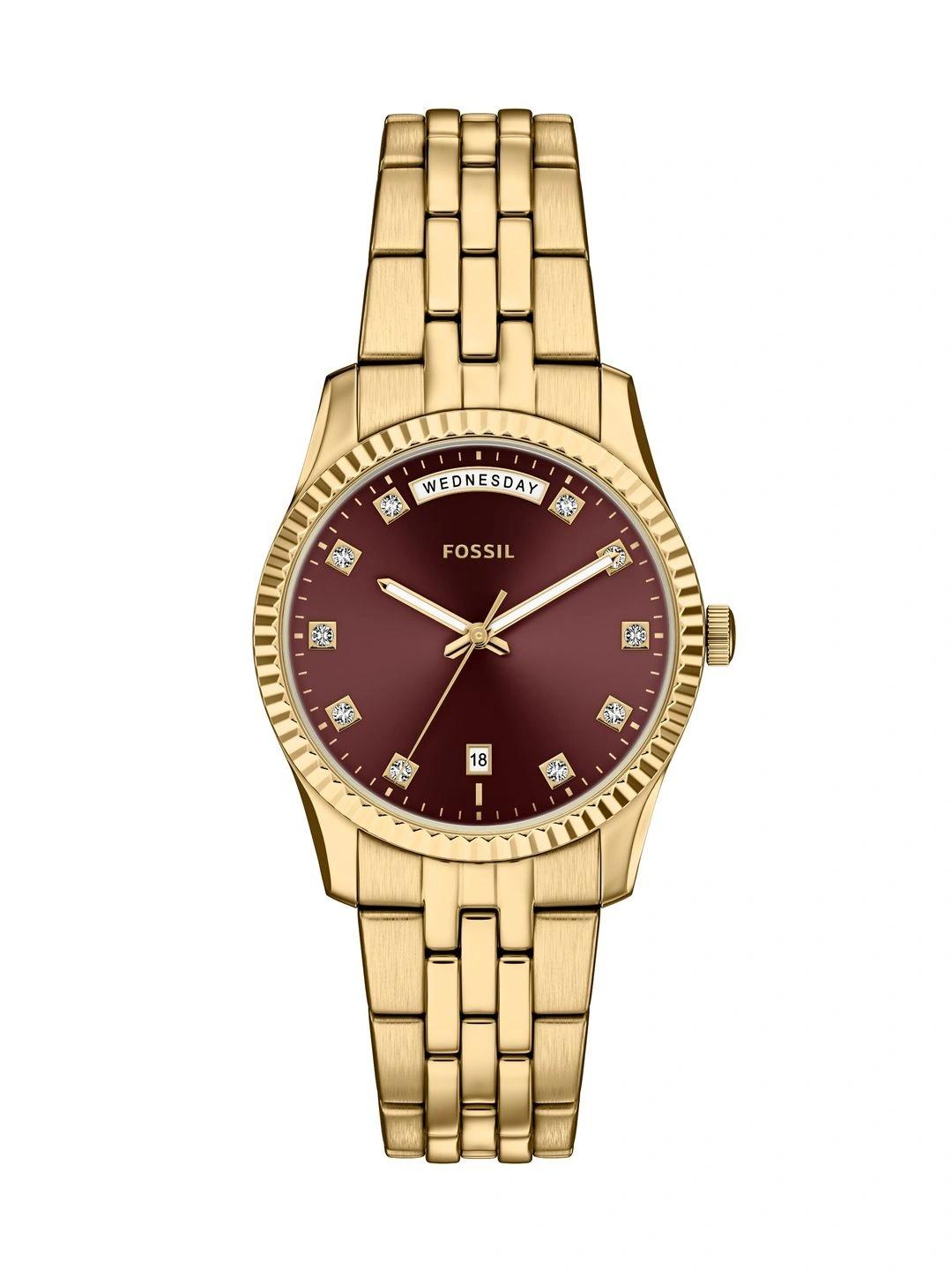 Fossil Women Brass Dial Stainless Steel Watch