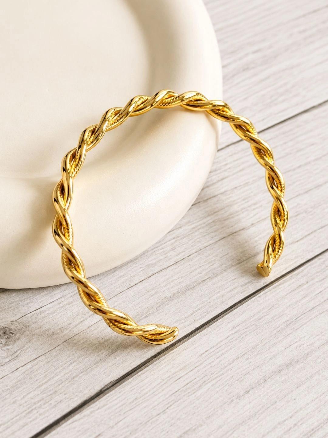 Buy DIVING SWAN Women 18K Thick Gold Plated Mira Braided Gold Cuff Bracelet -  - Accessories for Women