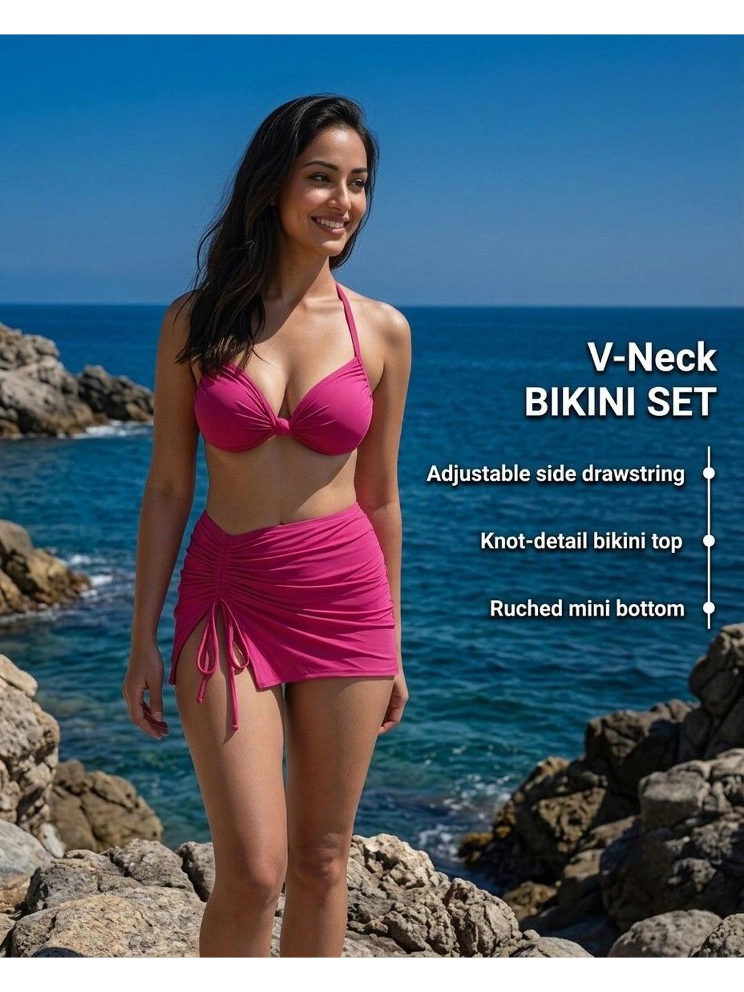 Aoba Women Magenta Solid Swim Bikini Set
