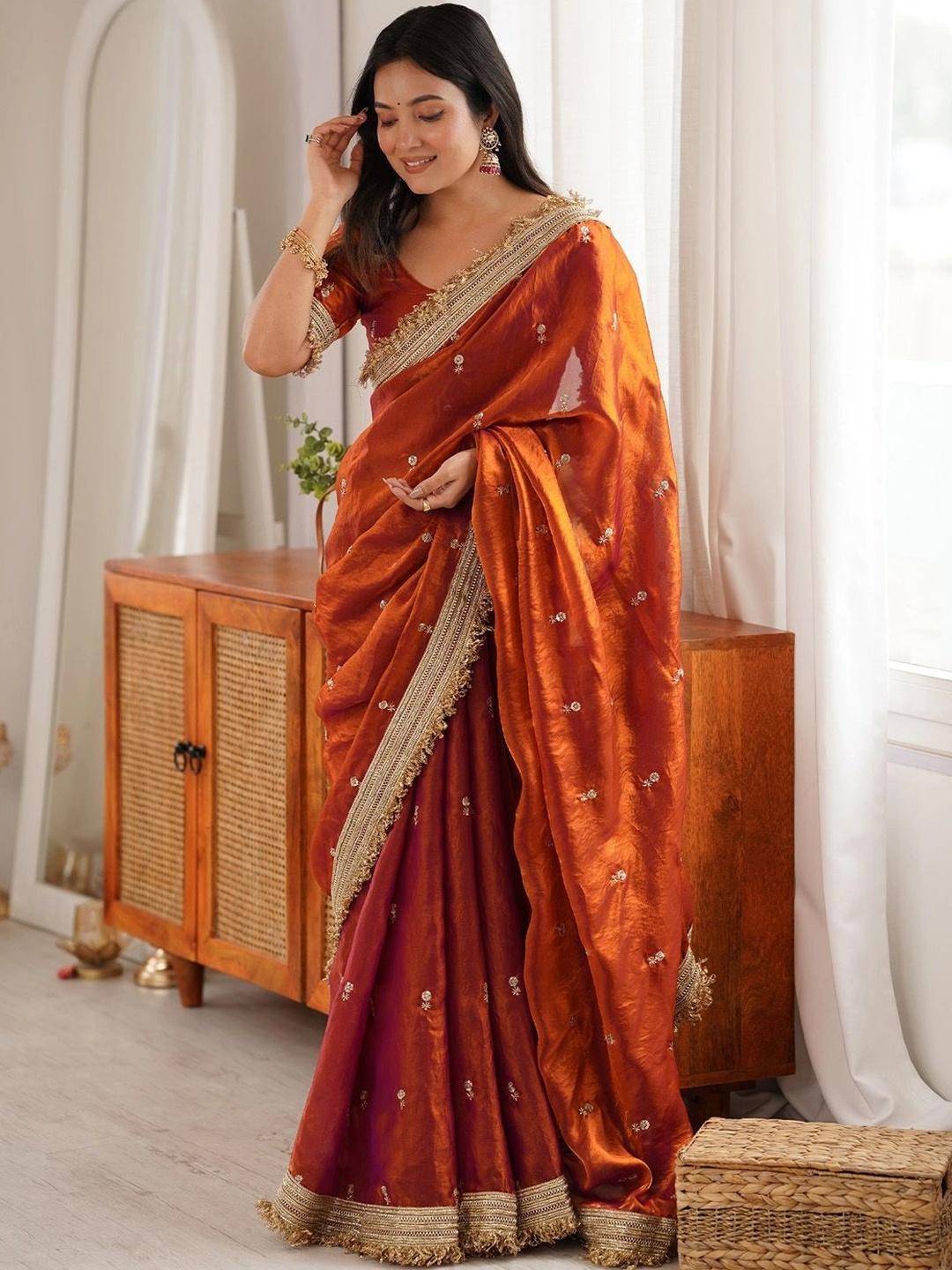 Mitera Embellished Embroidered Satin Designer Saree - Image 1