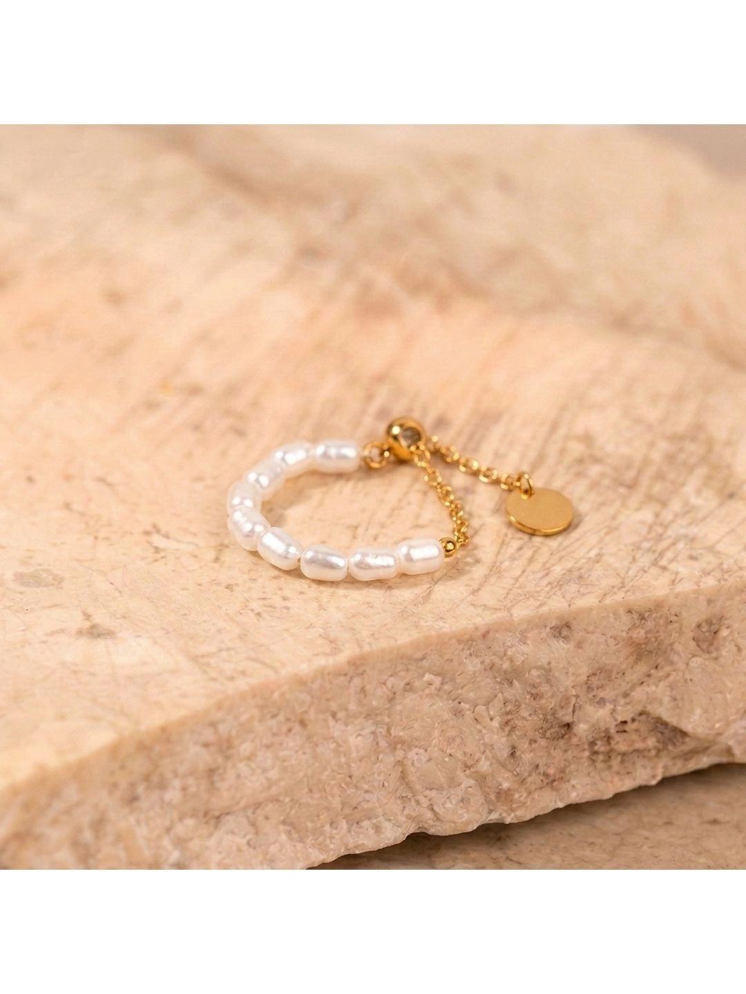 Buy SALTY Gold Plated Beaded Adjustable Chain Linked Ring - - Accessories for Women