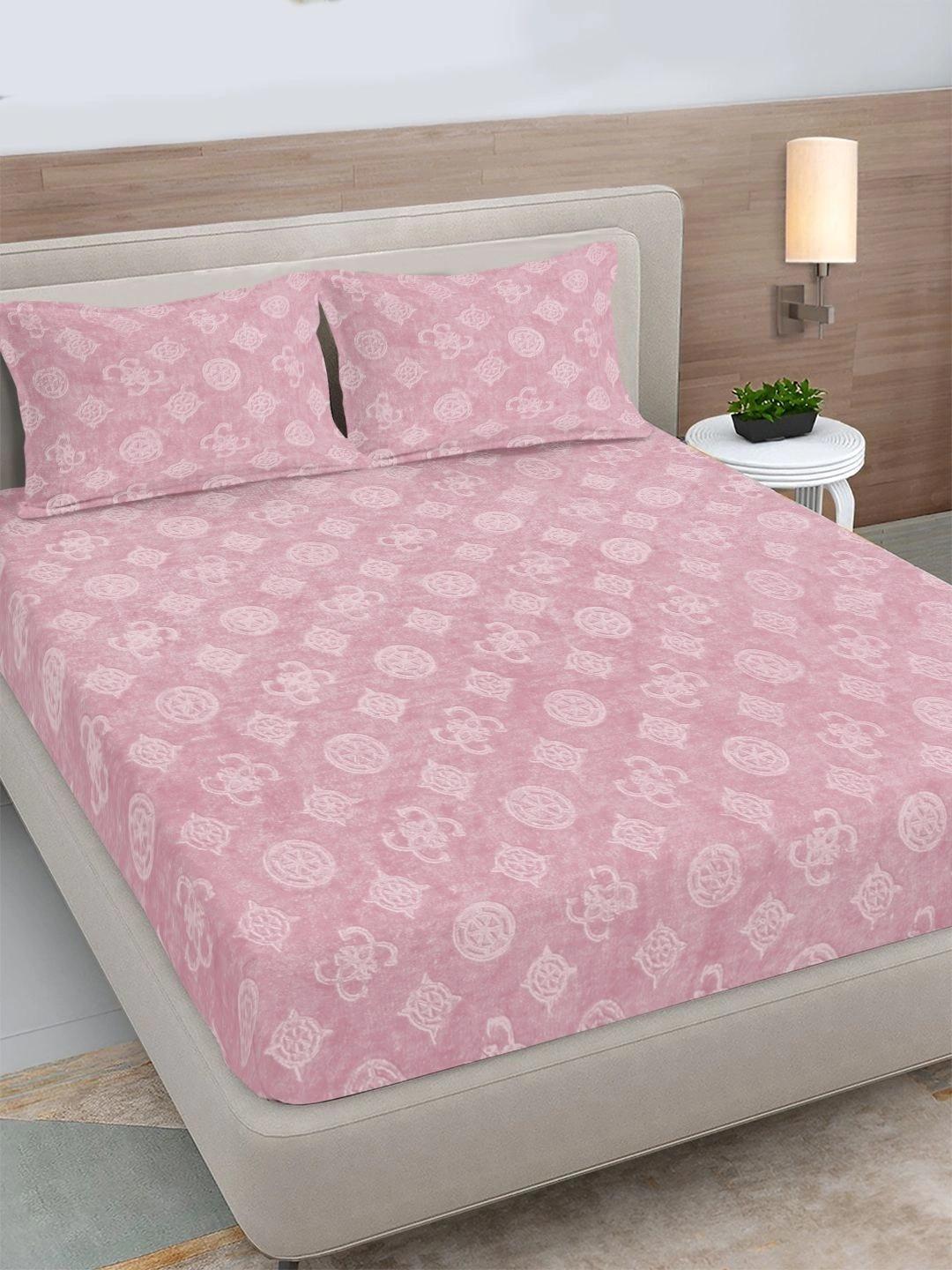 Buy FABINALIV Woollen Embossed Pink Ethnic Motifs Wool 300 TC King Fine Bedsheet With 2 Pillow Covers 98 X 89 Inches - - Home for Unisex