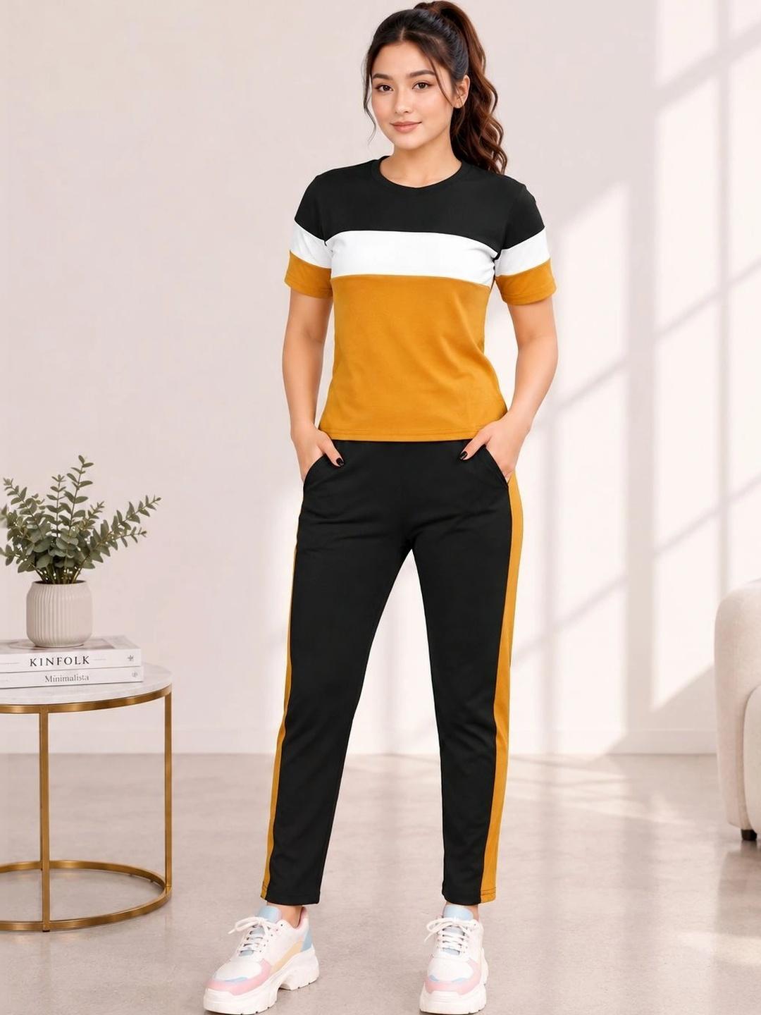 Buy Moda Rapido Women Colourblocked T Shirt With Trousers Co Ords - - Apparel for Women
