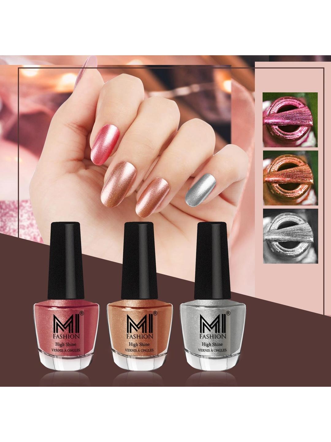 Buy MI FASHION Set Of 3 High Shine Long Lasting Nail Lacquer12 Ml Each   Hot Lava 61   Bronze Magnetic 62   Metallic Silver 46 -  - Personal Care for Women