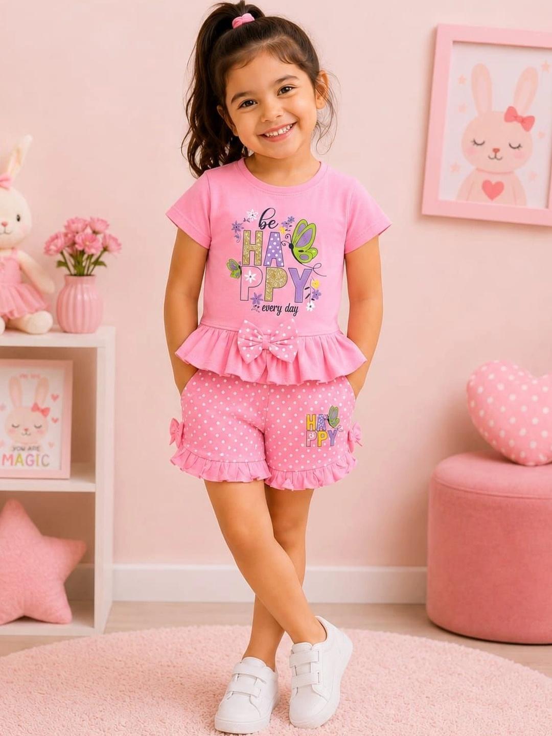 Buy CERABI Girls Printed Pure Cotton T Shirt With Shorts -  - Apparel for Girls