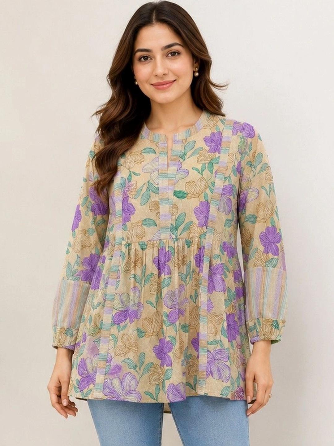 Flowral Top Buy Fashion With Nature Floral Print Cotton Blend Top - Tops for Women ...