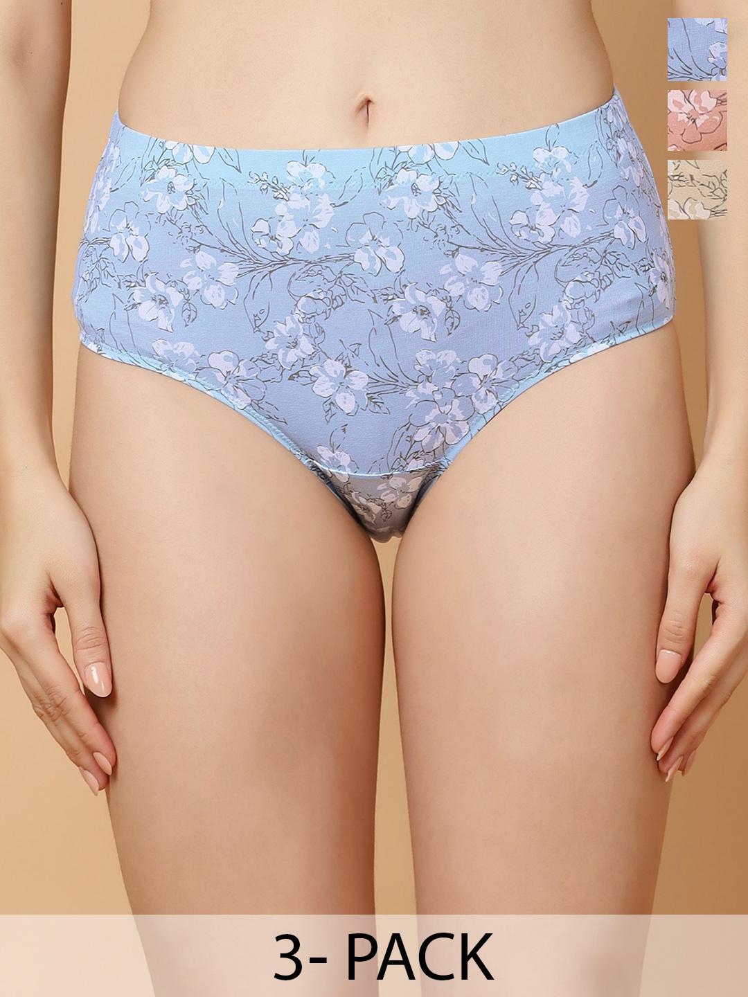Buy Soie Women Pack Of 3 Printed Cotton Basic High Waist Briefs -  - Apparel for Women