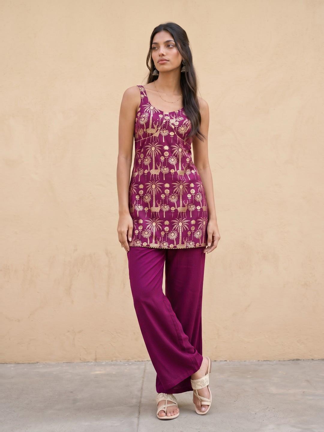 Buy Fusion By Glitchez: Tropical Foil Printed Sleeveless Co Ords -  - Apparel for Women