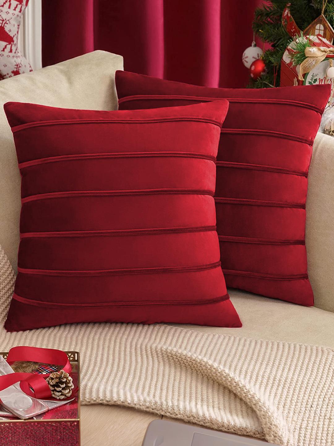 Buy Khooti Red Set Of 2 Velvet Square Cushion Covers -  - Home for Unisex