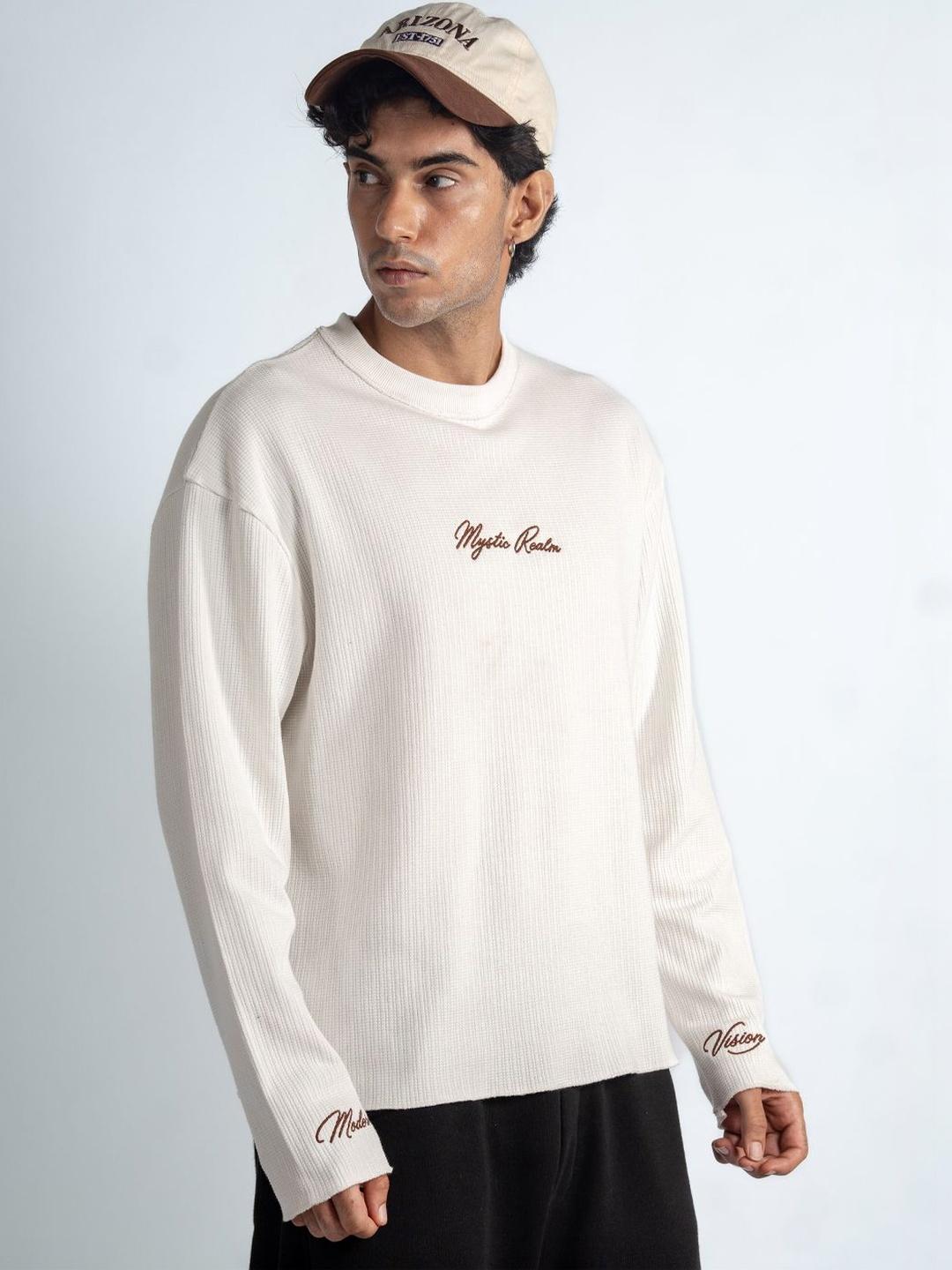 Powerlook Men Typography Boxy White Embroidered T-shirt