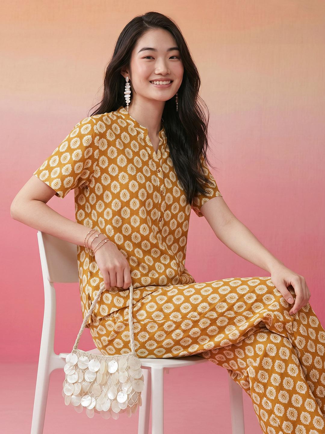 Buy ZACCAI Ethnic Motifs Printed Pure Cotton Top With Trousers - - Apparel for Women
