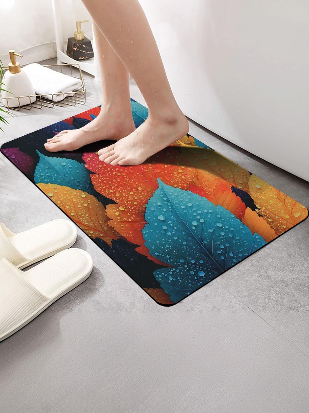 Buy FINE TEX WORLD Black & Orange Printed Water Absorbable Anti Skid Doormats - - Home for Unisex
