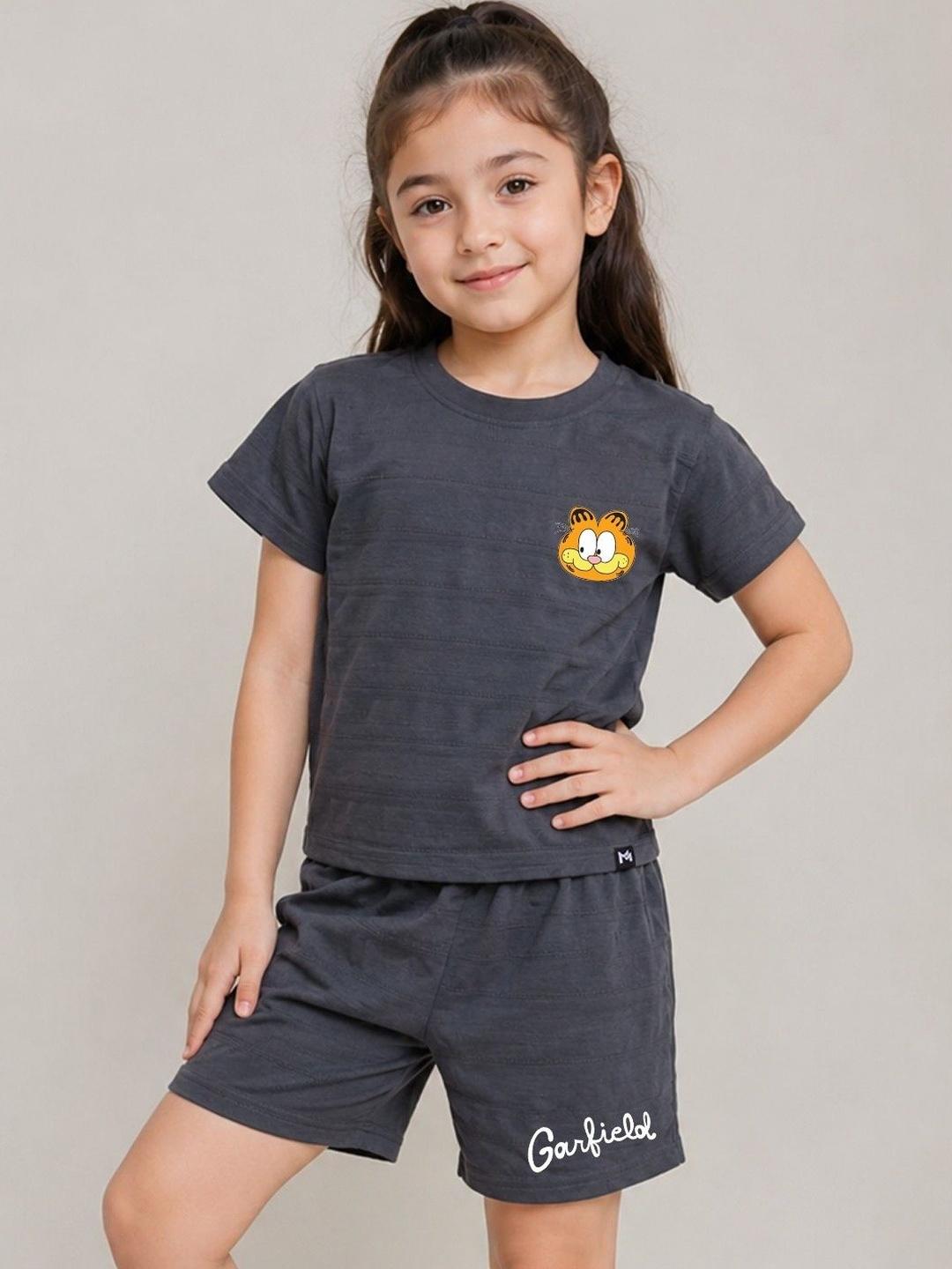 Buy YK X Minute Mirth Girls Garfield Printed Cotton T Shirt With Shorts -  - Apparel for Girls