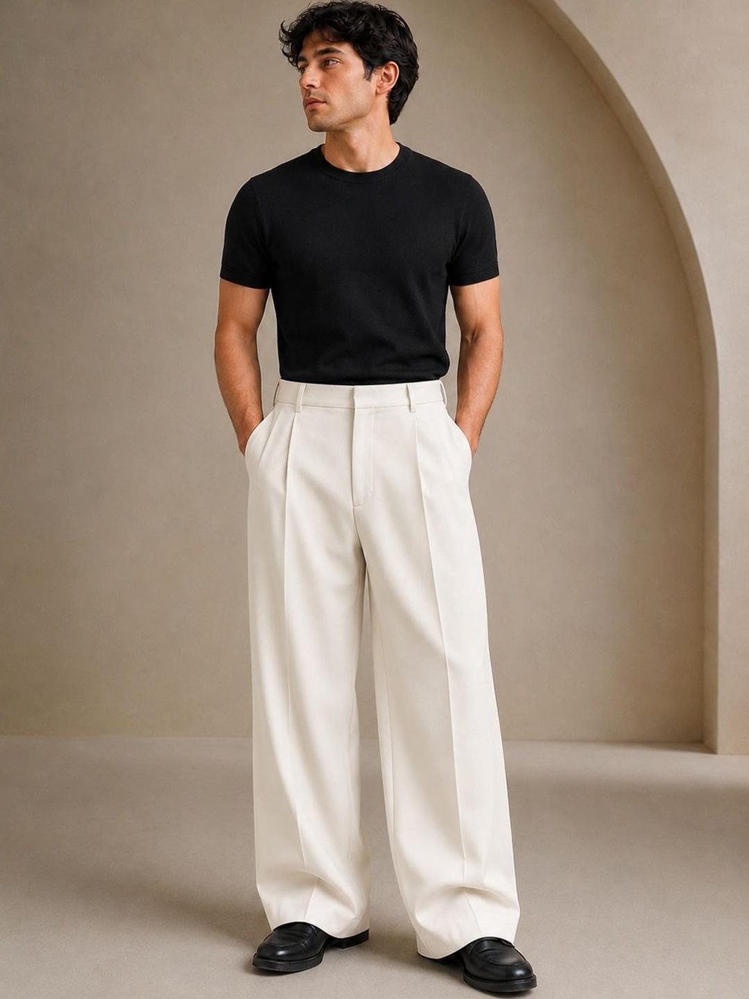 SENDIPO Men Smart Loose Fit High-Rise Easy Wash Pleated Trousers