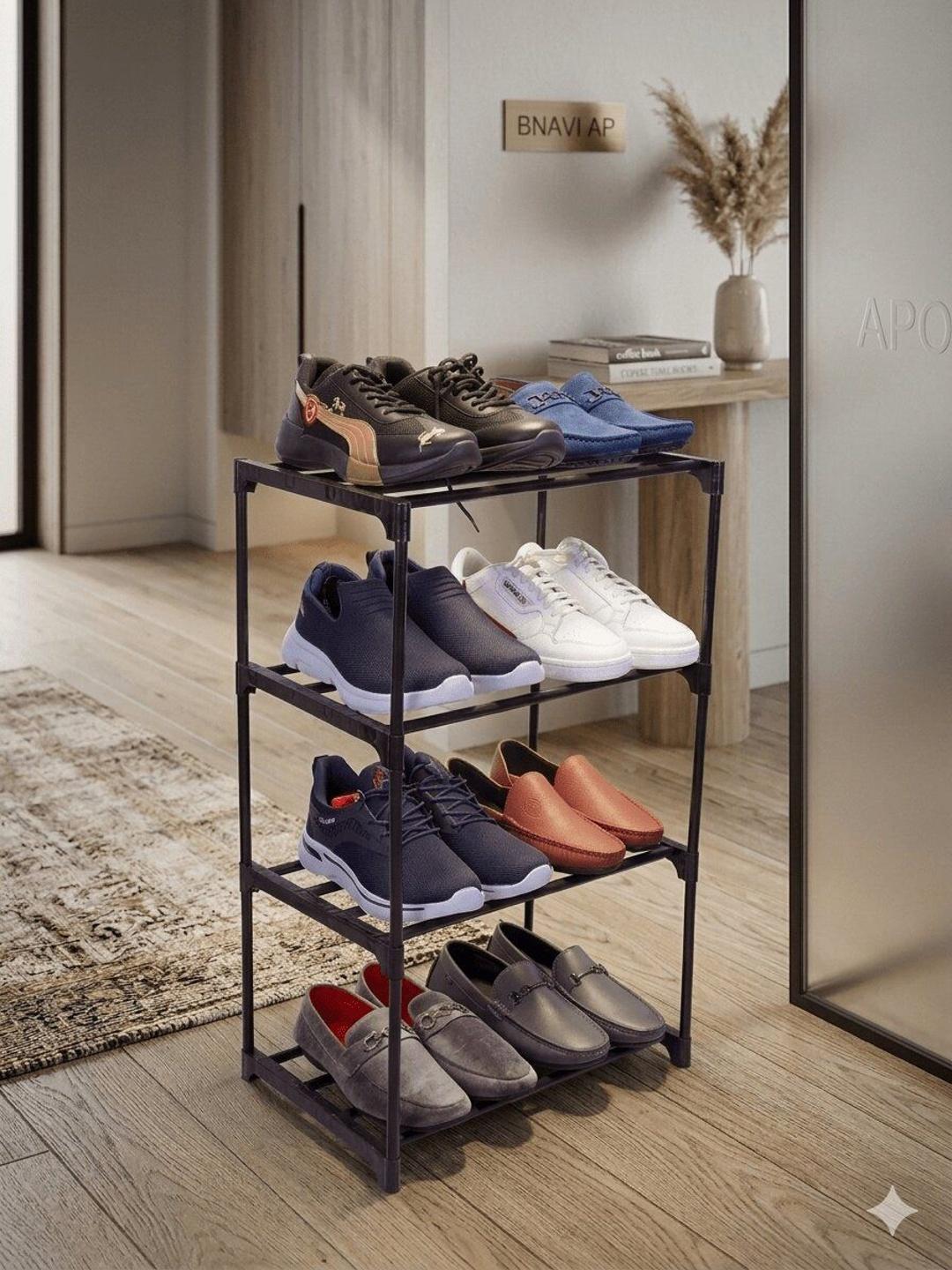 Buy UKDI MUKDI Black Textured 4 Layers Shoe Rack - - Home for Unisex