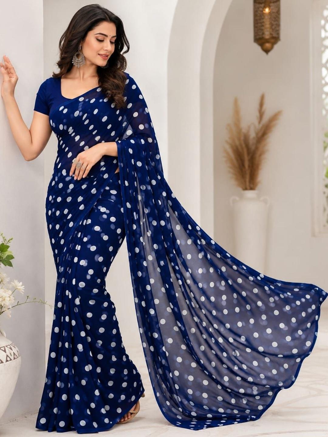 Buy Leelavati Polka Dot Pure Georgette Saree -  - Apparel for Women