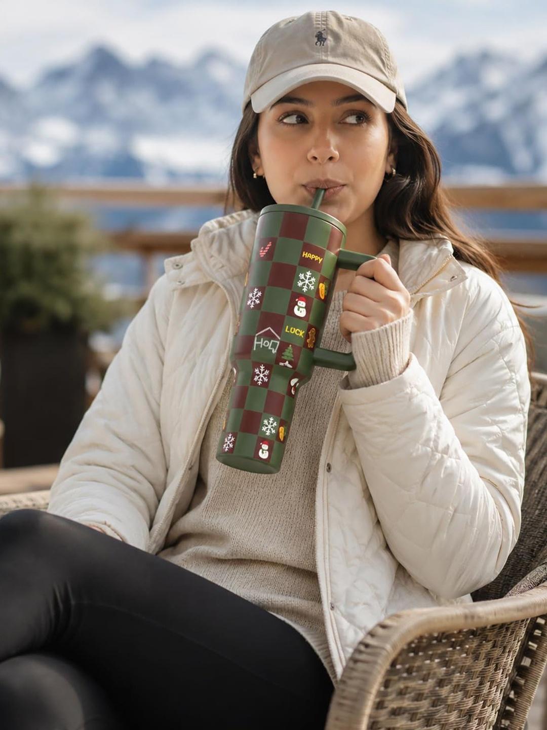 HOUSE OF QUIRK Maroon & Green Double Wall Steel Water Bottle