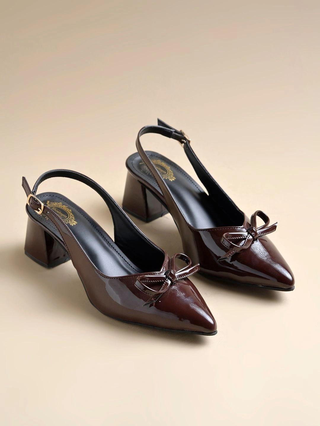 Shoetopia Pointed Toe Block Pumps with Bows - Image 1