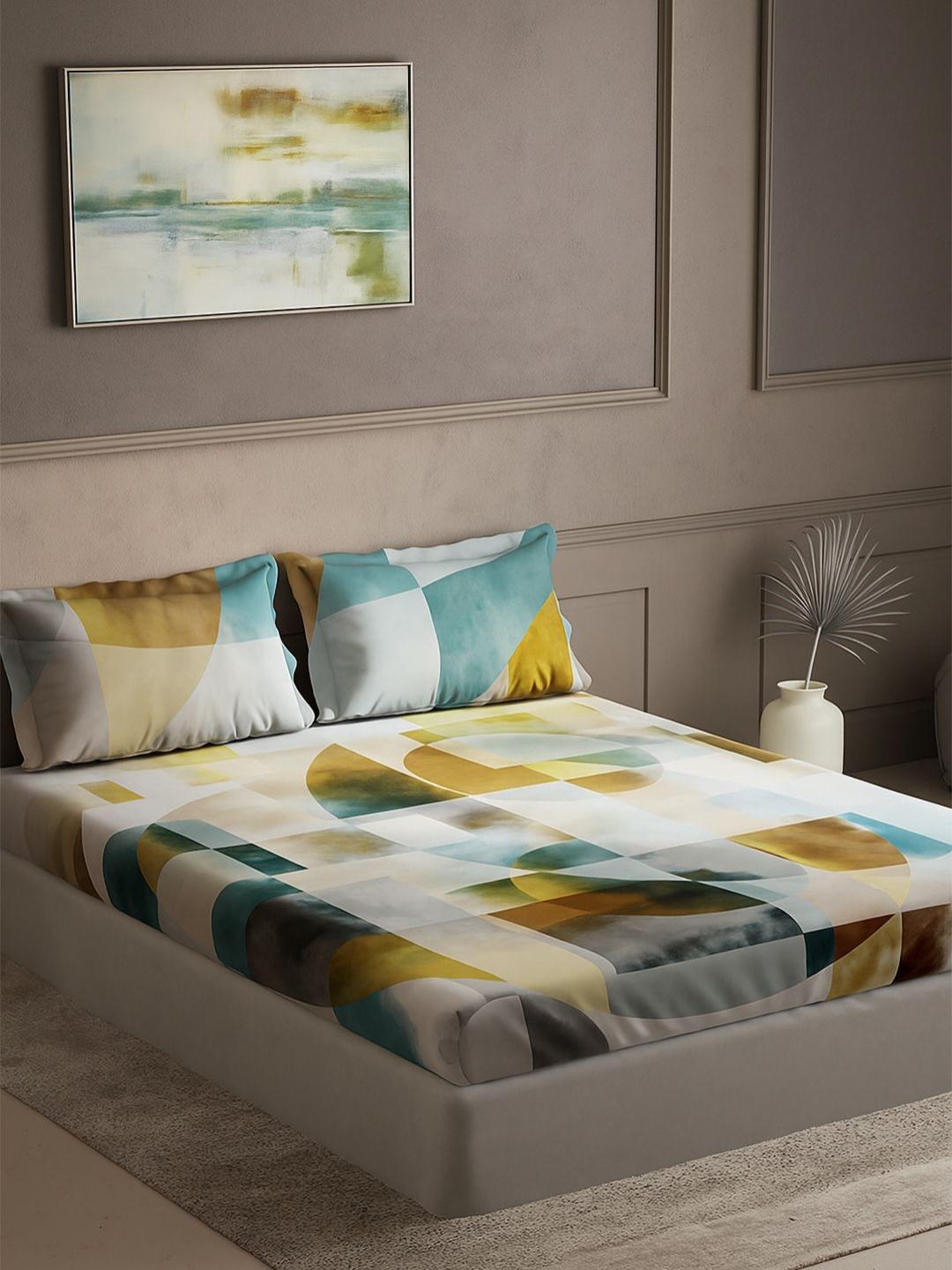 Buy DDecor Turquoise Blue Geometric Cotton 145 TC Super King Bedsheet Set 2.74m X 2.74m - - Home for Unisex
