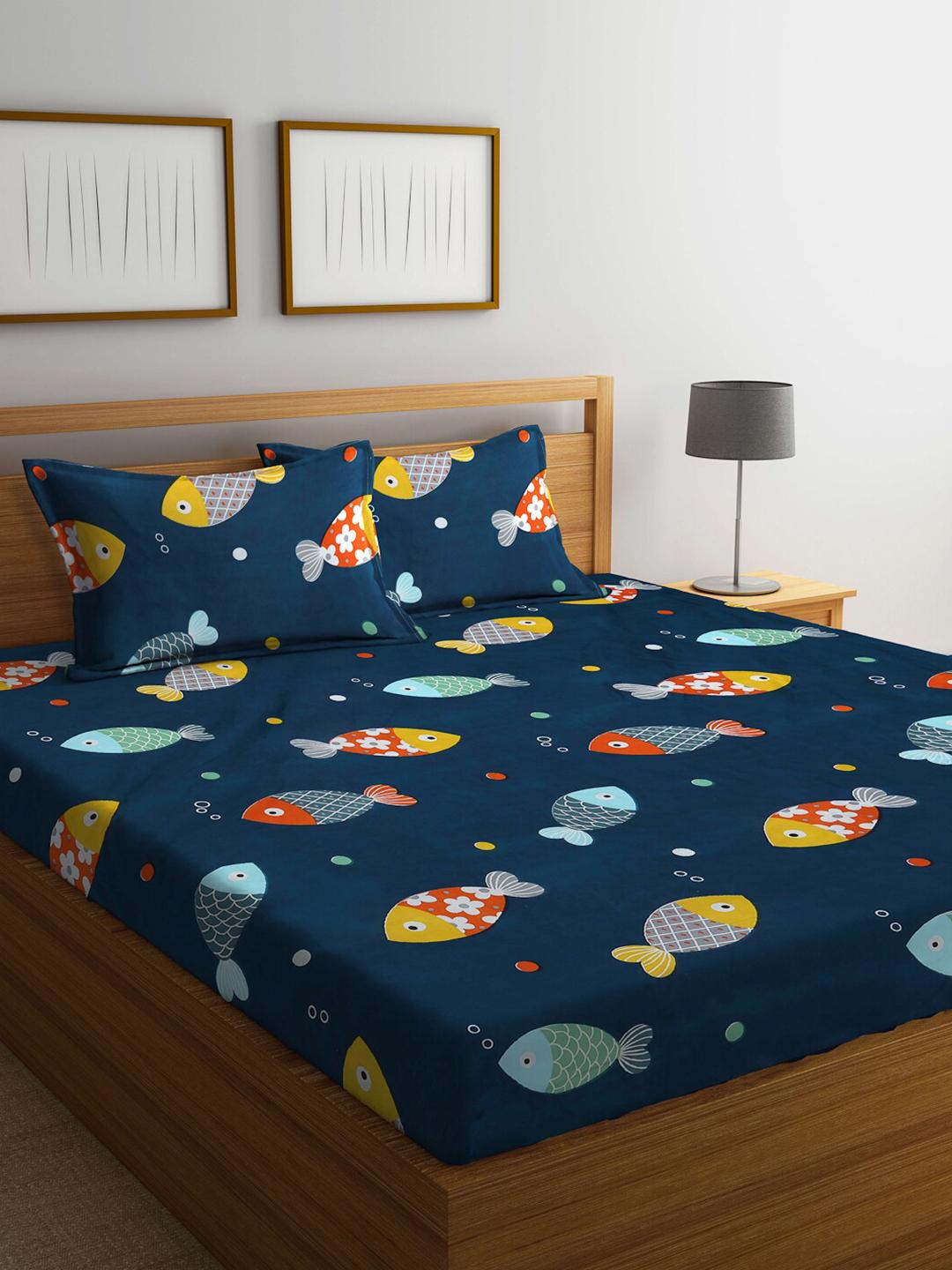 Buy KLOTTHE Ruby Blue Cartoon Flat 300 TC King Fine Bedsheet With 2 Pillow Covers 250 X 220 Cm - - Home for Unisex Kids