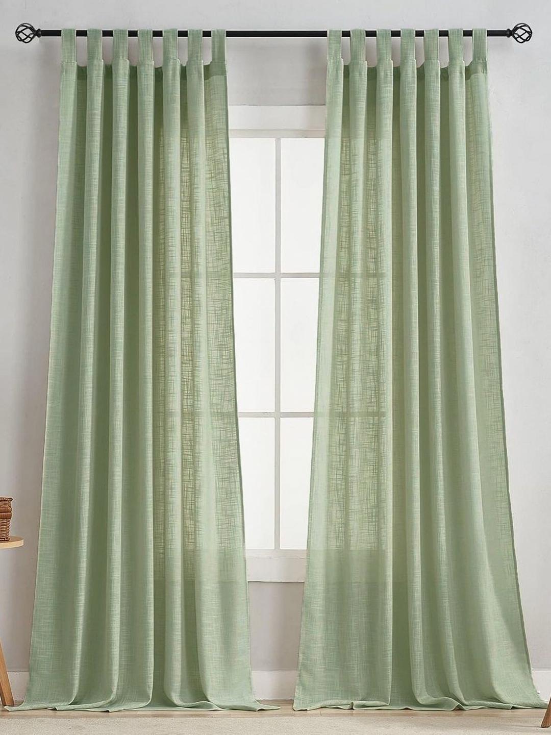 Buy HOMEMONDE Green 2 Pieces Cotton Solid Tab Top Door Curtain - - Home for Unisex