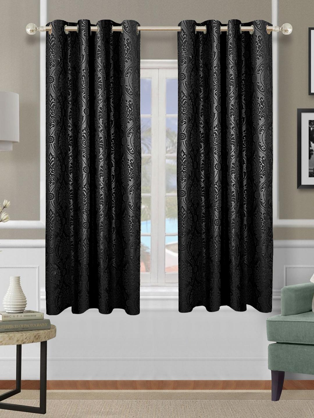Buy Cortina Black 2 Pieces Floral Printed Emboss Window Curtains - - Home for Unisex