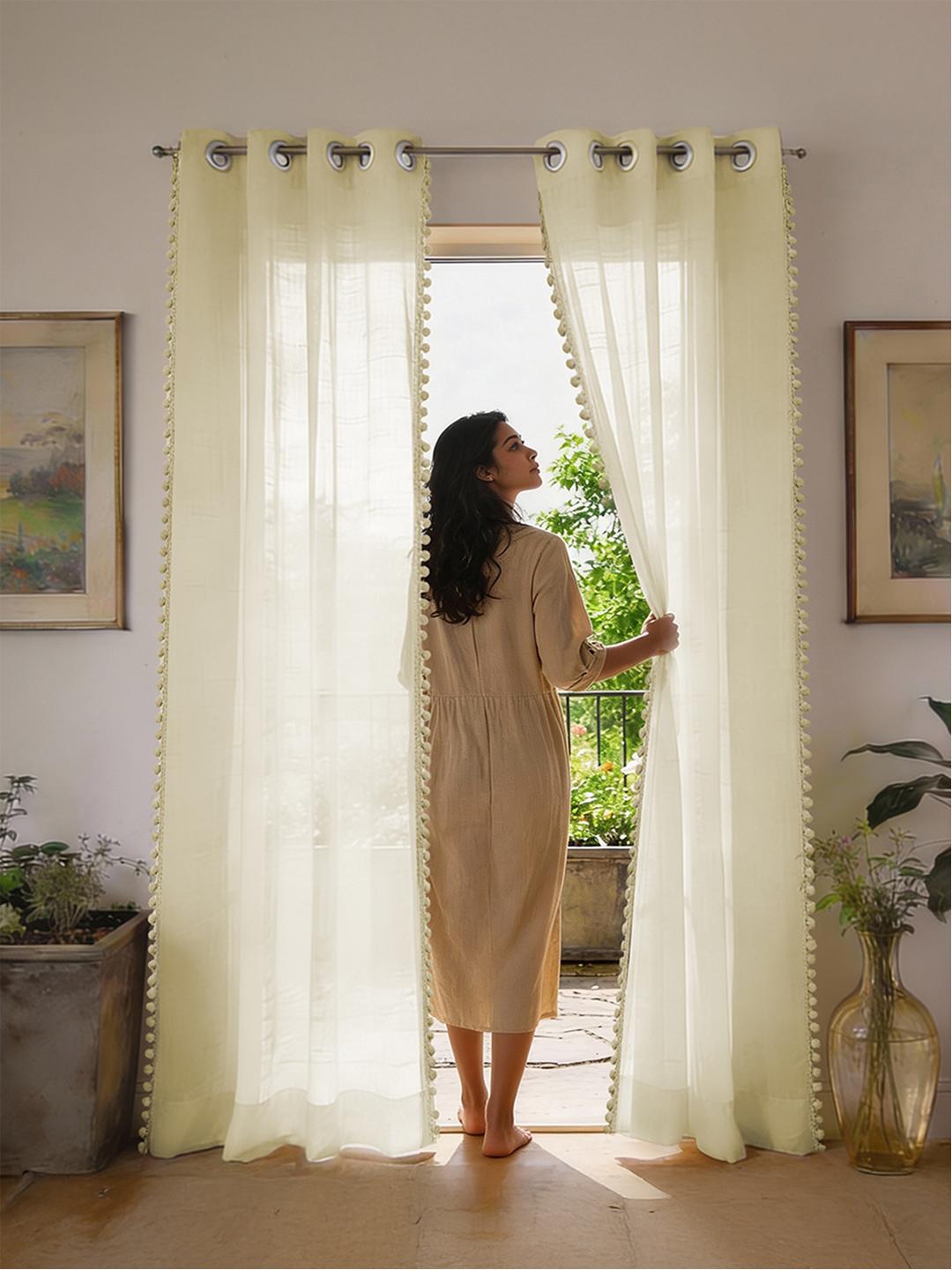 Buy URBAN SPACE Set Of 2 Solid Polyester Eyelet Window Curtains -  - Home for Unisex