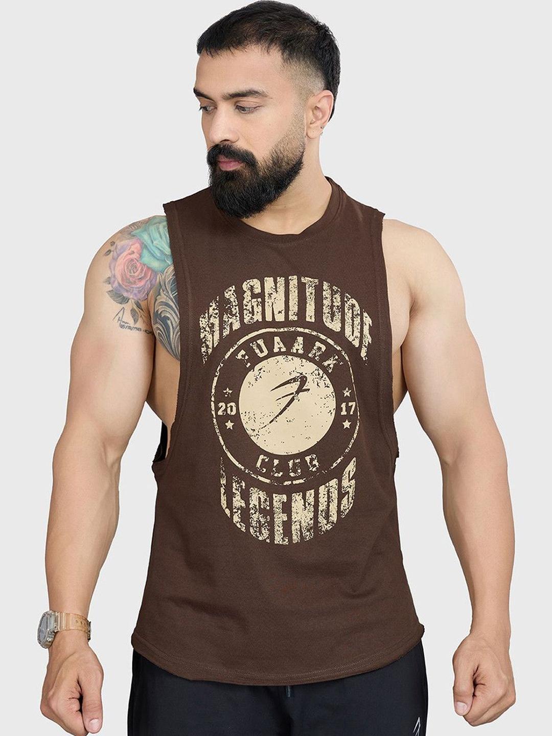 Buy FUAARK Men Deeparm Pure Cotton Gym & Workout Tank Vest Magnitude Deep Arm Coffee S -  - Apparel for Men