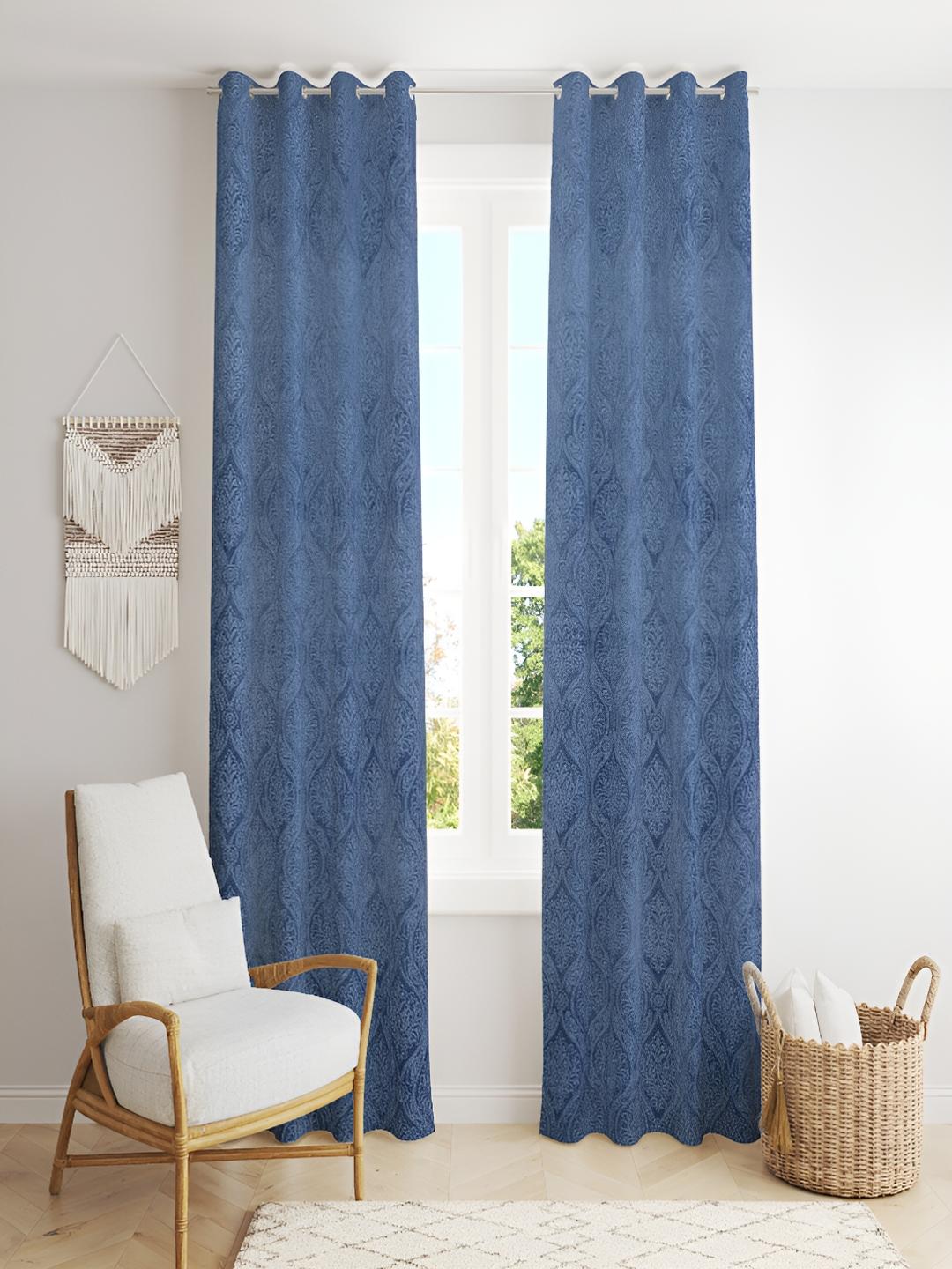 Buy Homefab India Blue 2 Pieces Velvet Room Darkening Door Curtain - - Home for Unisex