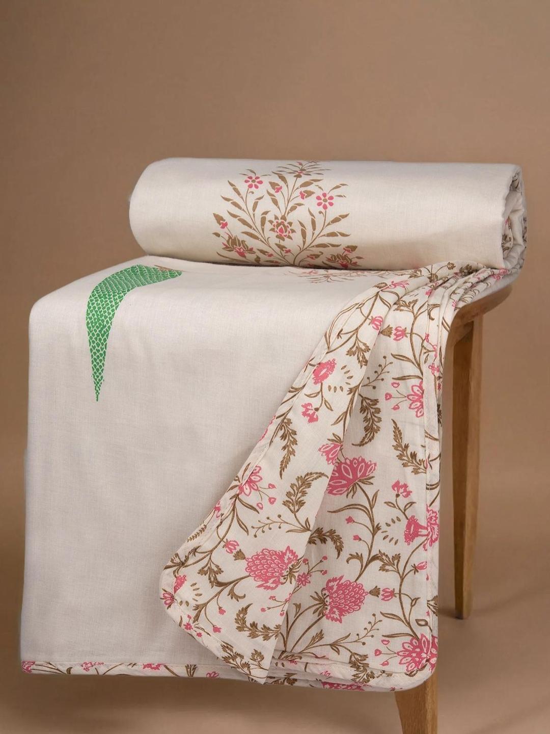 Buy Huesland Pink & Brown Floral Printed Pure Cotton Reversible AC Room Single Bed Dohar -  - Home for Unisex