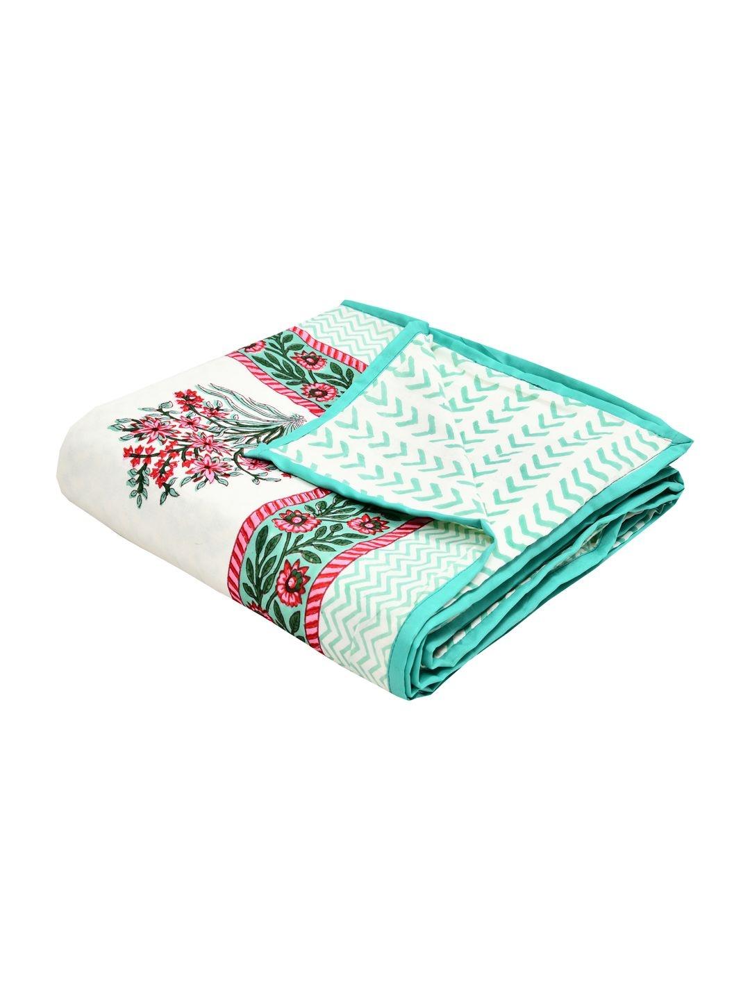 Buy BLOCKS OF INDIA Fluorescent Green & White Floral AC Room 150 GSM Dohar -  - Home for Unisex