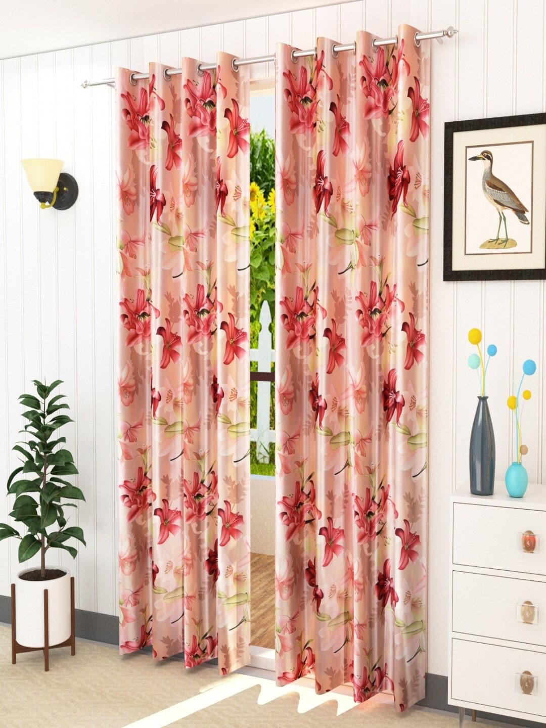 Buy Homefab India Maroon & Green Set Of 2 Floral Room Darkening Door Curtain -  - Home for Unisex
