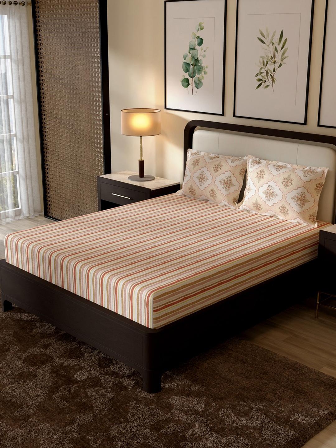 Buy Portico New York Signature Multicoloured Striped 144 TC Bedsheet With 2 Pillow Covers -  - Home for Unisex