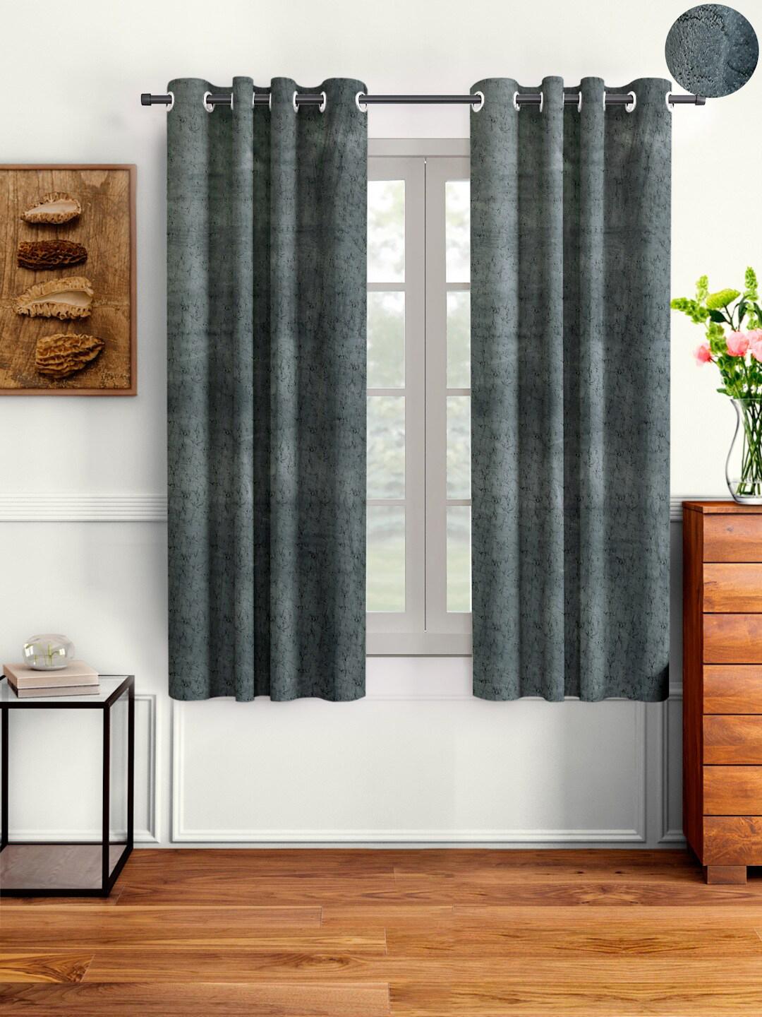 Buy Cortina Charcoal Grey Abstract Velvet Window Curtain   5 Feet -  - Home for Unisex
