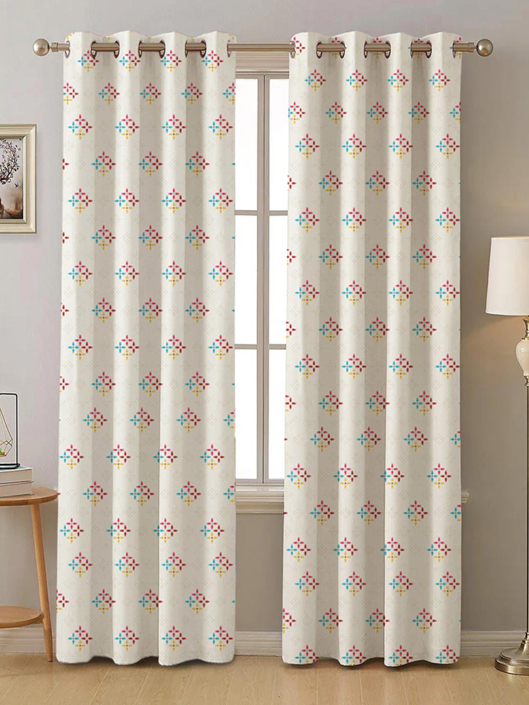Buy URBAN SPACE Blue White & Red 2 Pieces Floral Printed Door Curtains - - Home for Unisex