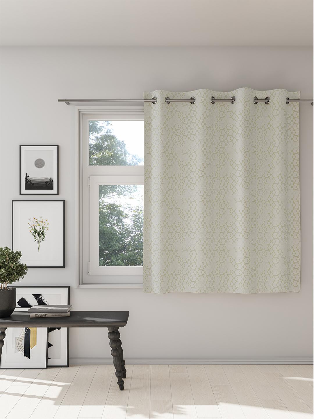 Buy DDecor White & Green Geometric Room Darkening Window Curtain - - Home for Unisex